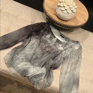 H Trend Made in Italy Grey/ Black Ombré Sparkly Layered LS Blouse Size Small